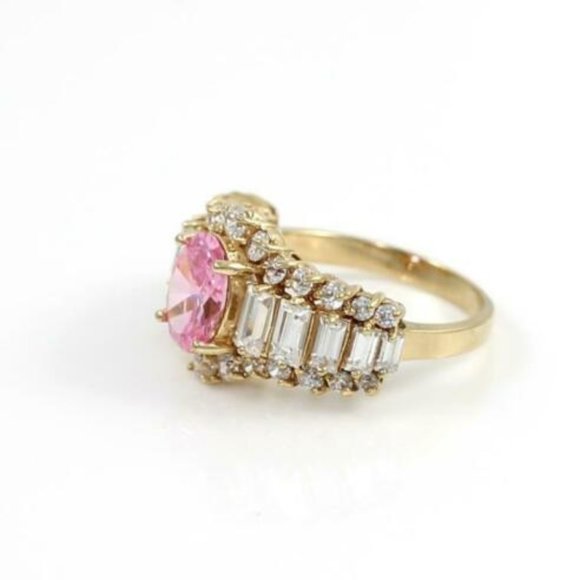 14K Gold Pink Clear CZ Cluster Ring Size 7 - Picture 3 of 7